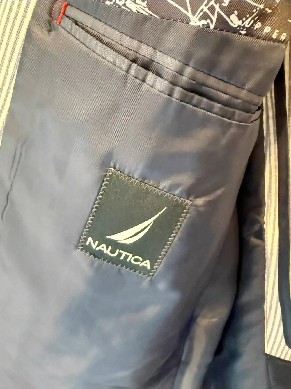 Nautica | Men’s blue/white striped  seersucker partially lined blazer Size S42